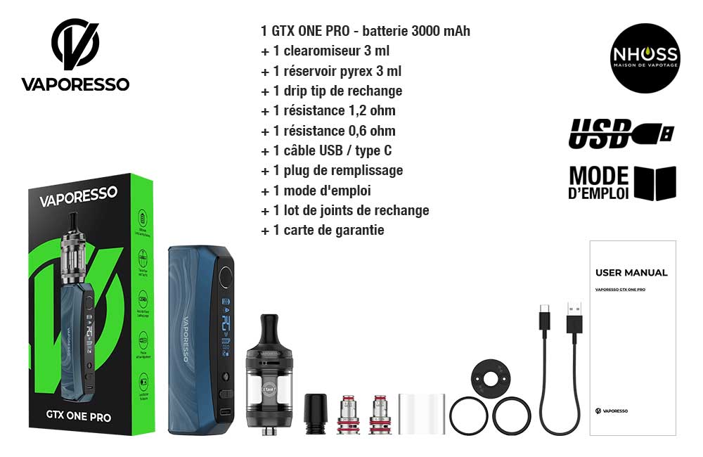 Pack GTX ONE PRO Vaporesso contenu GTX ONE PRO VAPORESSO